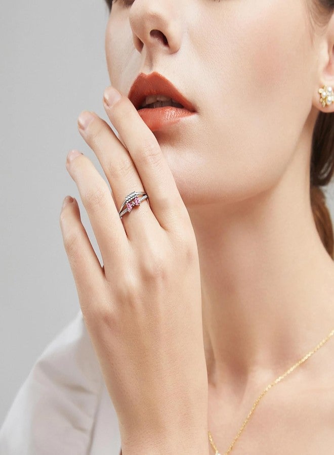 HEEYA Birthstone Rings for Women,Anxiety Ring,Dainty Sterling Silver Plated Bow Spinner Fidget Ring,Adjustable Pink Birthstone Ring for Women,October Birthday Christmas Gifts for Wife Daughter Sister - Image 5